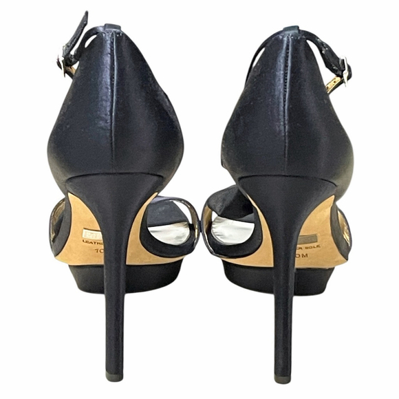 Badgley Mischka Women 10 Heels Open Toe Satin Rhinestone Stiletto Platform Black - Picture 10 of 16